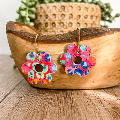 Abby Neon Animal Print Flower Earrings