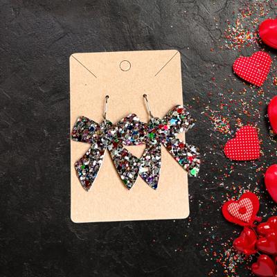 Jane Glitter Bow Genuine Leather Earrings