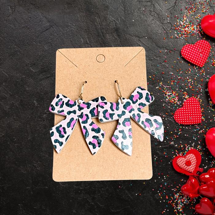 Mandy Pink Animal Print Ribbon Handmade Earrings