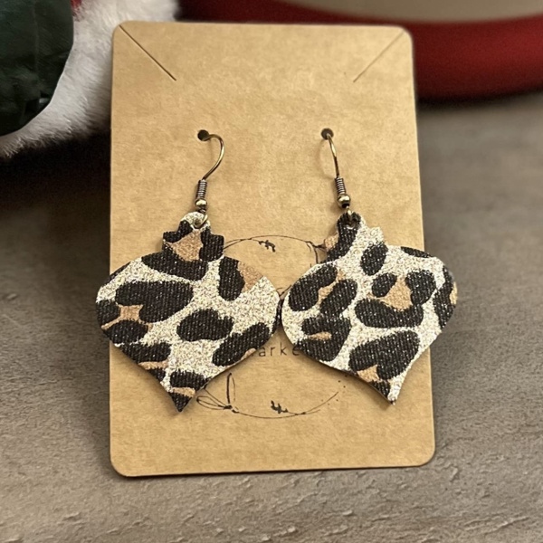 Handmade Animal Print Genuine Leather Christmas Ornament Earrings