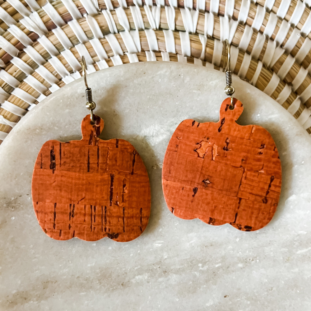 Handmade Leather Pumpkin Earrings