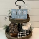 Let It Snow Snowflake Small Primitive Wood Christmas Blocks | Tiered Tray Christmas Decor | Let It Snow Wood Blocks | Shelf Sitter Sign