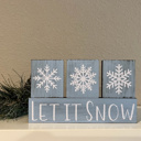Let It Snow Snowflake Small Primitive Wood Christmas Blocks | Tiered Tray Christmas Decor | Let It Snow Wood Blocks | Shelf Sitter Sign