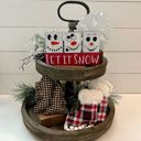 Let It Snow- Snowman Small Primitive Wood Christmas Blocks | Tiered Tray Christmas Decor | Let It Snow Wood Blocks | Shelf Sitter Sign
