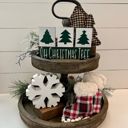 Christmas Trees Small Primitive Wood Christmas Blocks | Tiered Tray Christmas Decor | Let It Snow Wood Blocks | Shelf Sitter Sign