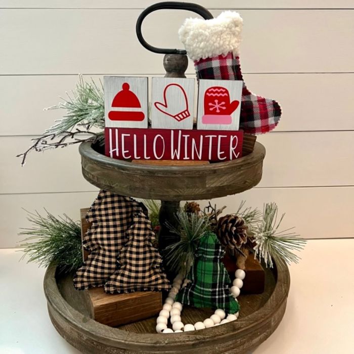 Small Primitive Wood Christmas Blocks | Tiered Tray Christmas Decor | Let It Snow Wood Blocks | Shelf Sitter Sign