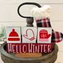 Hello Winter Small Primitive Wood Christmas Blocks | Tiered Tray Christmas Decor | Let It Snow Wood Blocks | Shelf Sitter Sign