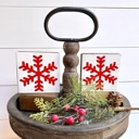Light Blue w/White Snowflake Set of 2 Small Christmas Snowflake Wood Blocks | Farmhouse | Rustic | Holiday Decor | Tired Tray | Bowl Fillers