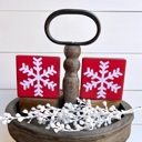 Light Blue w/White Snowflake Set of 2 Small Christmas Snowflake Wood Blocks | Farmhouse | Rustic | Holiday Decor | Tired Tray | Bowl Fillers