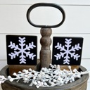Light Blue w/White Snowflake Set of 2 Small Christmas Snowflake Wood Blocks | Farmhouse | Rustic | Holiday Decor | Tired Tray | Bowl Fillers