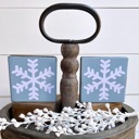 Light Blue w/White Snowflake Set of 2 Small Christmas Snowflake Wood Blocks | Farmhouse | Rustic | Holiday Decor | Tired Tray | Bowl Fillers