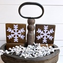 Light Blue w/White Snowflake Set of 2 Small Christmas Snowflake Wood Blocks | Farmhouse | Rustic | Holiday Decor | Tired Tray | Bowl Fillers