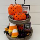 Orange pumpkin w black dots Fall & Halloween Fabric Tray Fillers | Set of 2