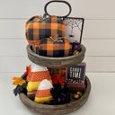 Orange & Black Plaid Pumpkins Fall & Halloween Fabric Tray Fillers | Set of 2