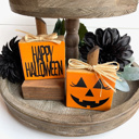Set #1 Small Rustic Jack-o-Lantern Wood Blocks | Set of 2