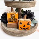 Set #4 Small Rustic Jack-o-Lantern Wood Blocks | Set of 2
