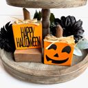 Set #5 Small Rustic Jack-o-Lantern Wood Blocks | Set of 2