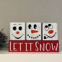 Let It Snow- Snowman Small Primitive Wood Christmas Blocks | Tiered Tray Christmas Decor | Let It Snow Wood Blocks | Shelf Sitter Sign