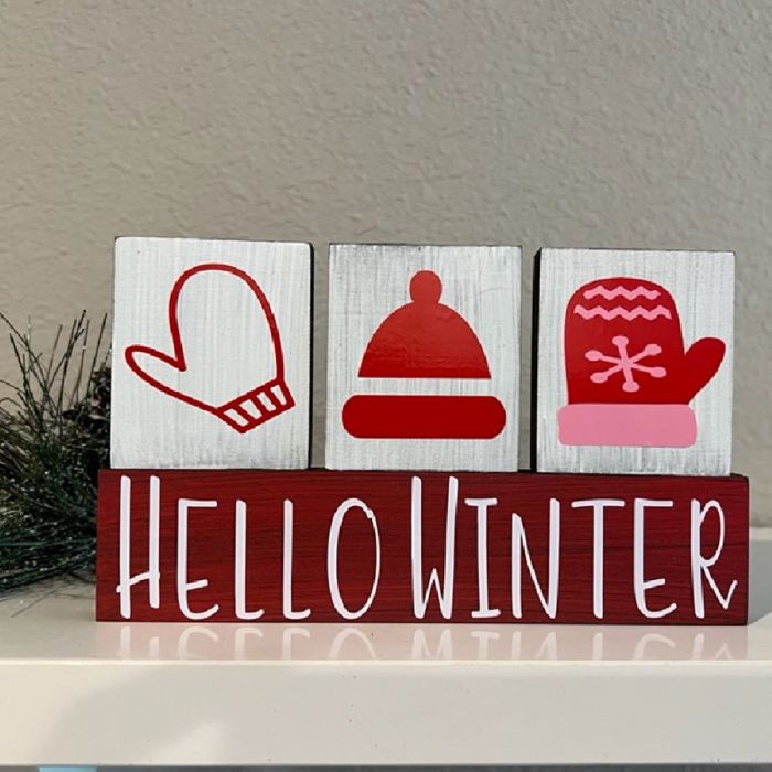 Small Primitive Wood Christmas Blocks | Tiered Tray Christmas Decor | Let It Snow Wood Blocks | Shelf Sitter Sign