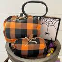 Orange & Black Plaid Pumpkins Fall & Halloween Fabric Tray Fillers | Set of 2
