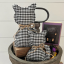 Black & White Gigham Cat Fall & Halloween Fabric Tray Fillers | Set of 2