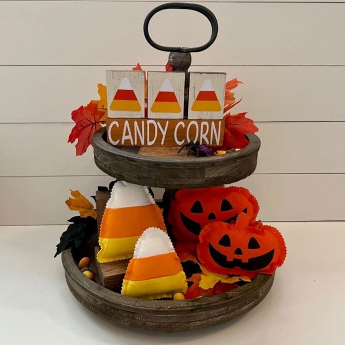 Small Fall & Halloween Primitive Wood Block Set | Tiered Tray Fall & Halloween Decor | Shelf Sitter Sign