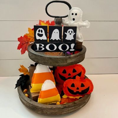 Small Fall & Halloween Primitive Wood Block Set | Tiered Tray Fall & Halloween Decor | Shelf Sitter Sign