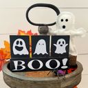 Boo! Small Fall & Halloween Primitive Wood Block Set | Tiered Tray Fall & Halloween Decor | Shelf Sitter Sign