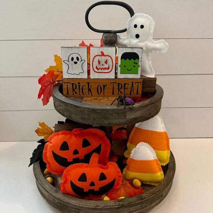 Small Fall & Halloween Primitive Wood Block Set | Tiered Tray Fall & Halloween Decor | Shelf Sitter Sign