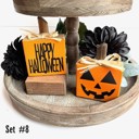 Set #8 Small Rustic Jack-o-Lantern Wood Blocks | Set of 2