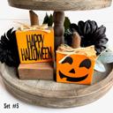 Set #5 Small Rustic Jack-o-Lantern Wood Blocks | Set of 2
