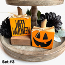 Set #3 Small Rustic Jack-o-Lantern Wood Blocks | Set of 2