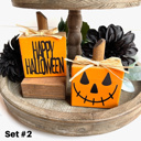 Set #2 Small Rustic Jack-o-Lantern Wood Blocks | Set of 2