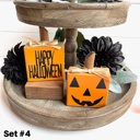 Set #4 Small Rustic Jack-o-Lantern Wood Blocks | Set of 2
