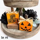 Set #6 Small Rustic Jack-o-Lantern Wood Blocks | Set of 2
