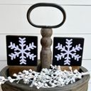 Black w/White Snowflake Set of 2 Small Christmas Snowflake Wood Blocks | Farmhouse | Rustic | Holiday Decor | Tired Tray | Bowl Fillers