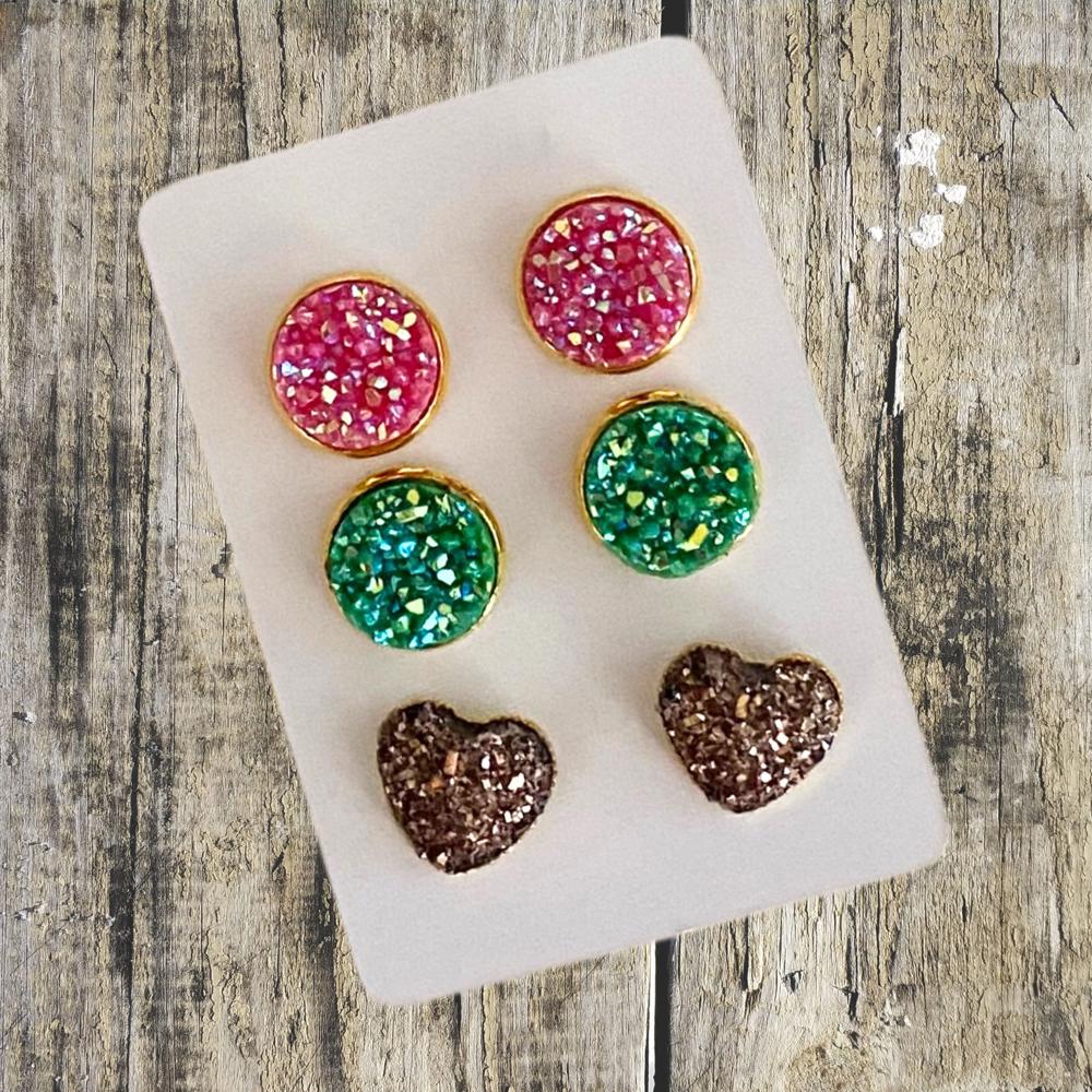 Druzy/Cabochon 12mm 3pk Earrings