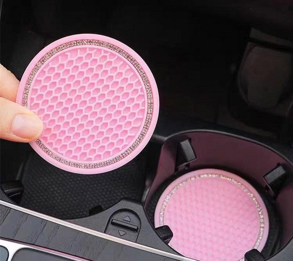 Pink Rhinestone Car Coaster Set