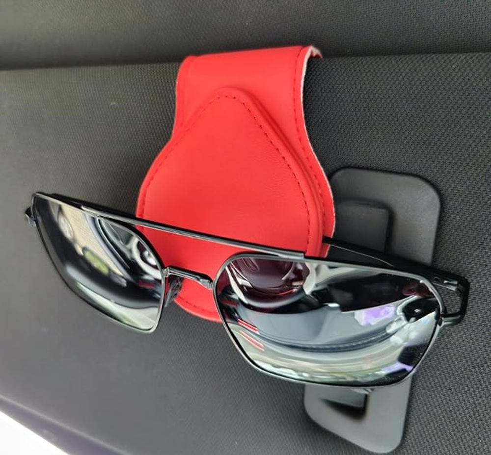 Red Leather Magnetic Sunglasses Clip