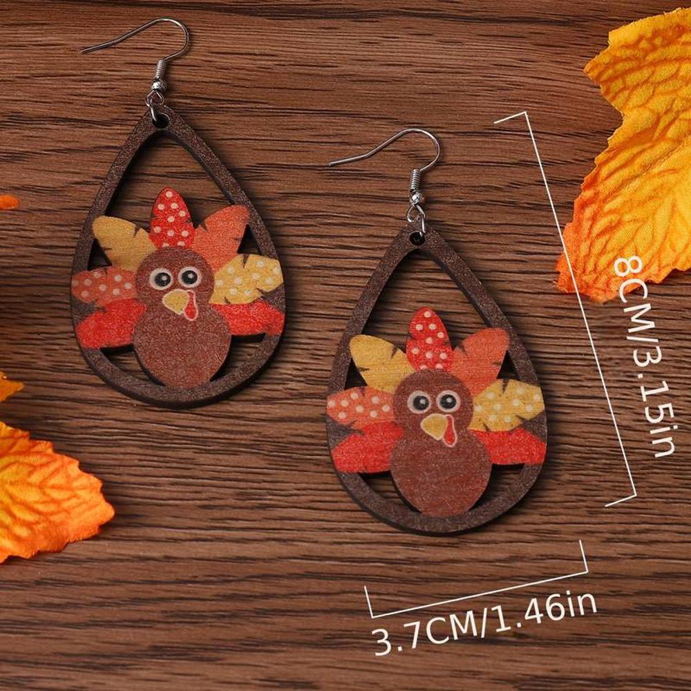 Wooden Thanksgiving Day Turkey Earrings