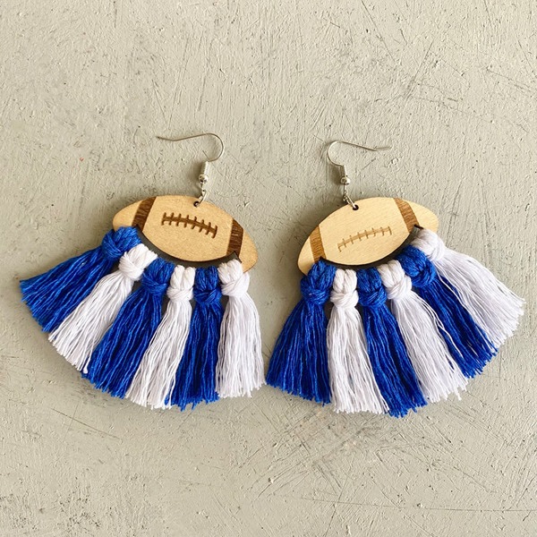 Blue & White Tassel Football Earrings