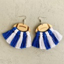  Blue & White Tassel Football Earrings