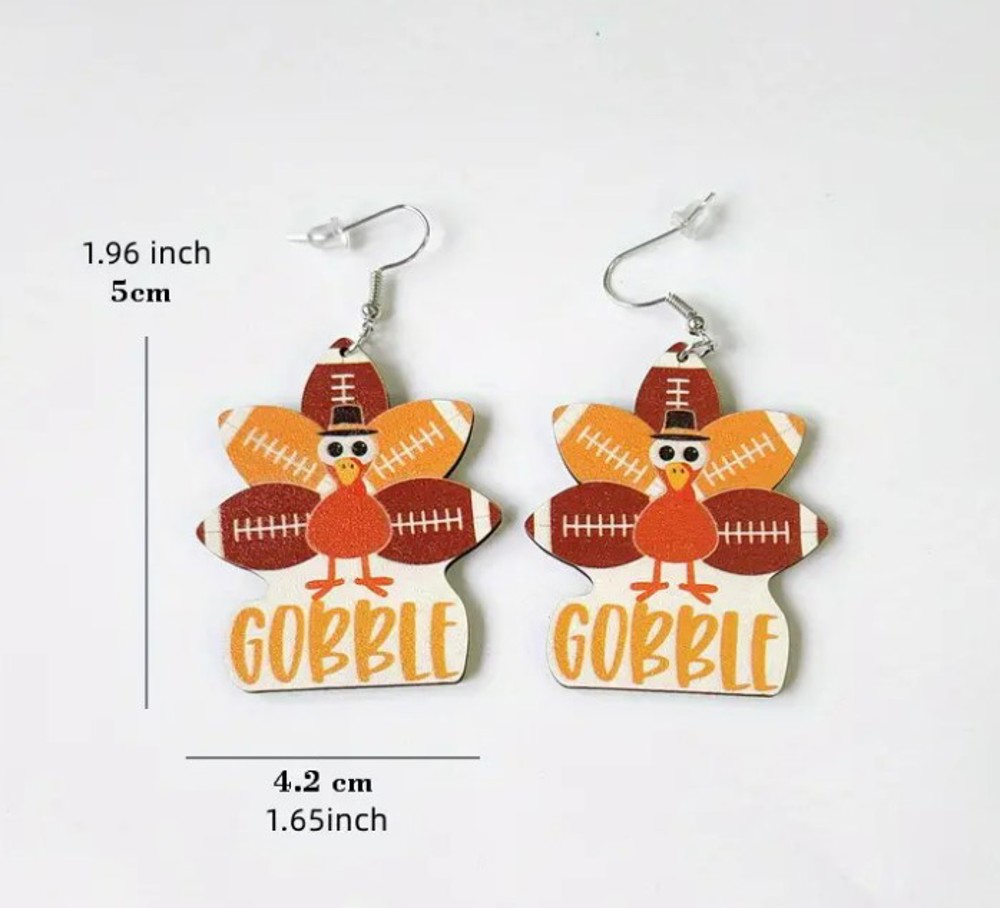 Gobble Gobble Turkey Day Football Earrings 