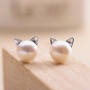  Pearl Kitty Cat Earrings