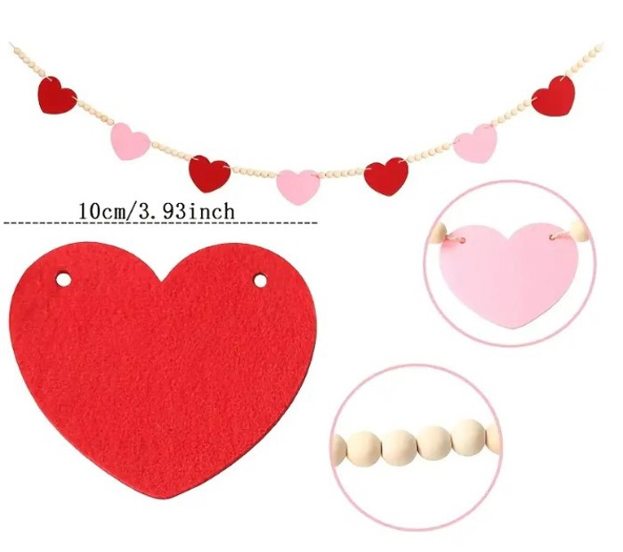 Sweethearts Red & Pink Heart Wooden Bead Garland Valentine's Day 