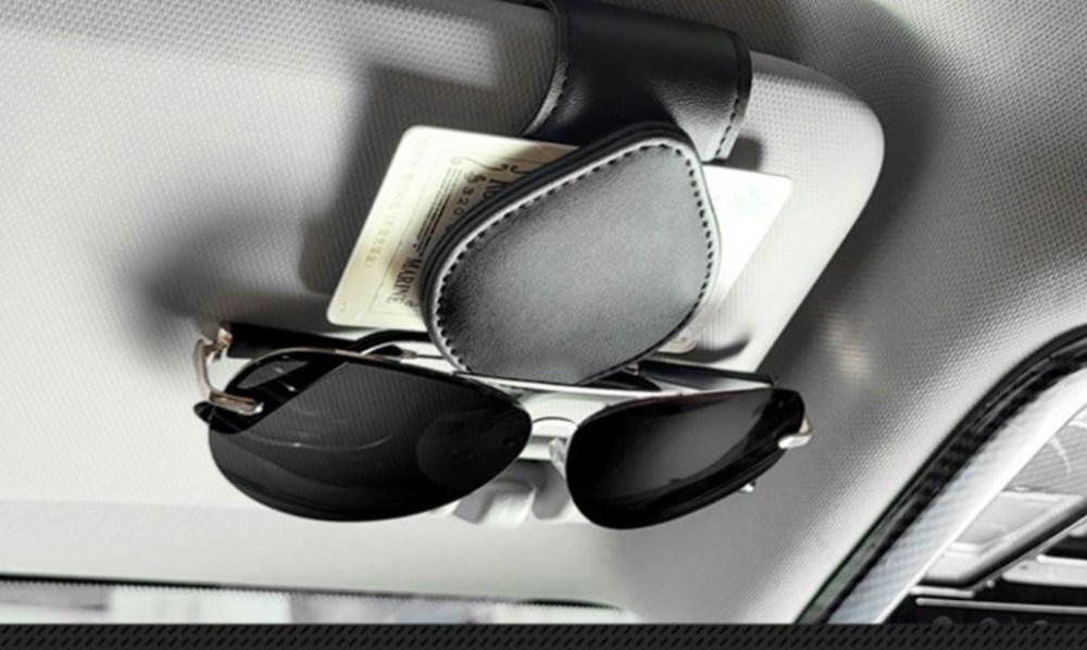 Black Leather Magnetic Sunglasses Holder Clip