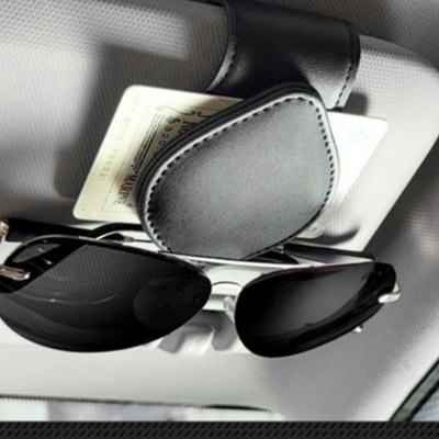 Black Leather Magnetic Sunglasses Holder Clip