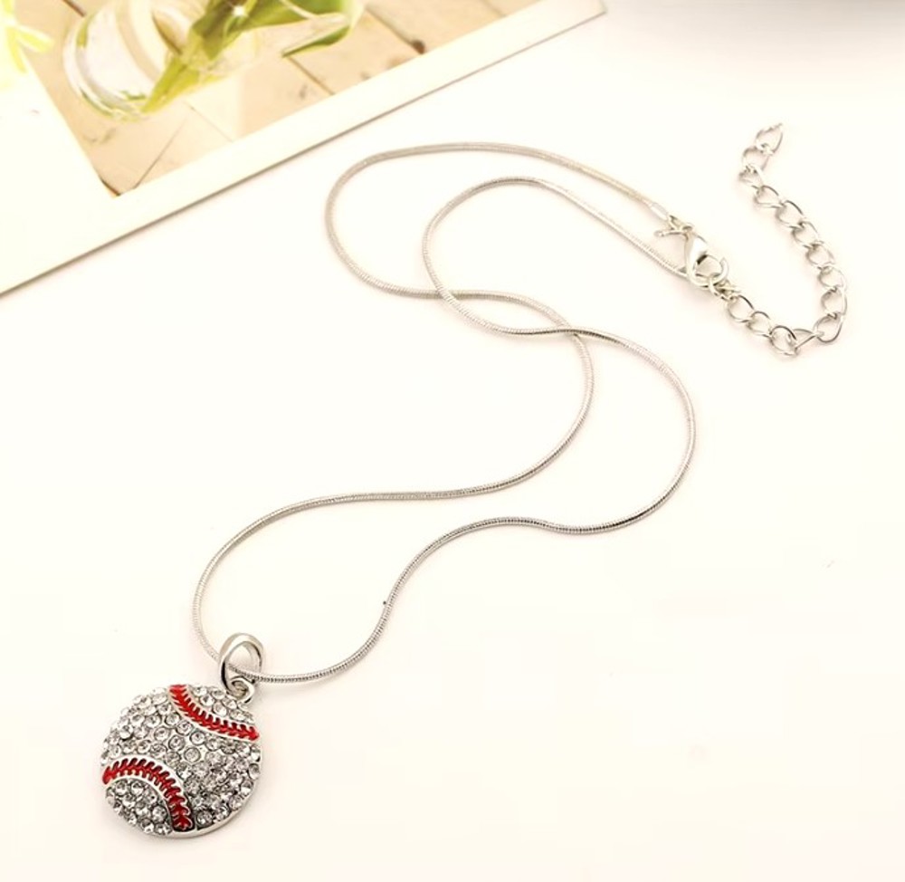 Baseball Pendant Rhinestone Necklace 