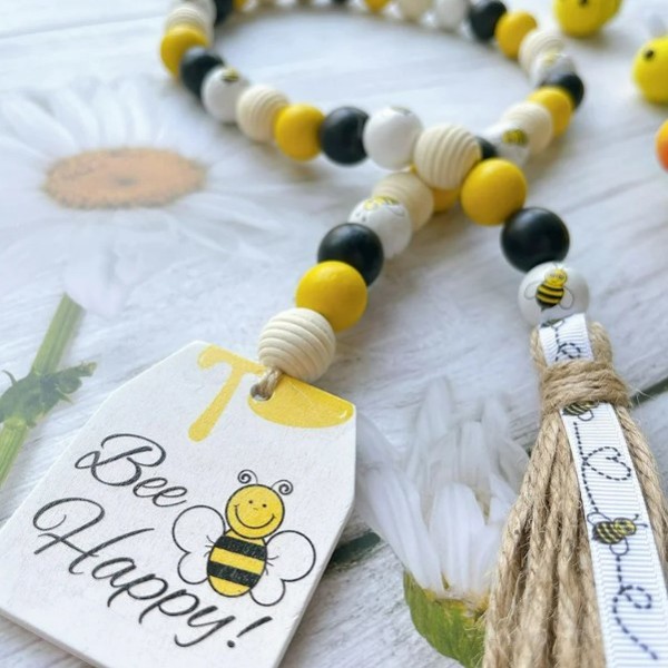 Bee Happy Wood Bead Garland