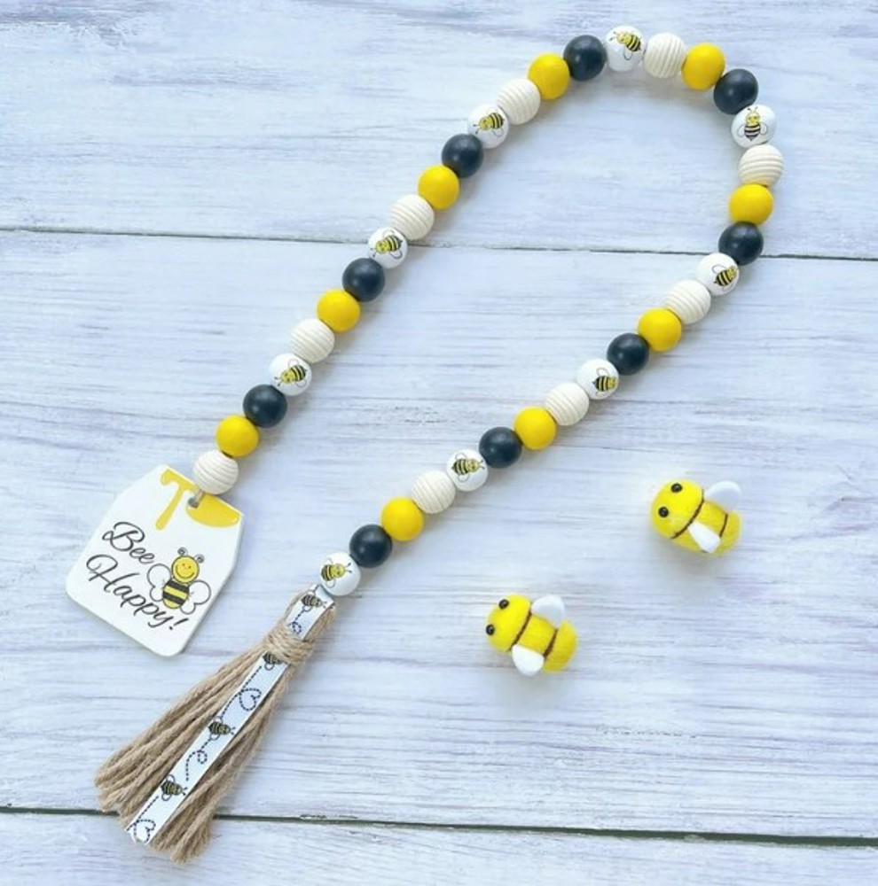 Bee Happy Wood Bead Garland